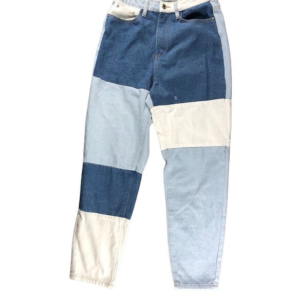 Missguided High Waist Patchwork Mom Jeans Boho Y2K 90s - Picture 1 of 10
